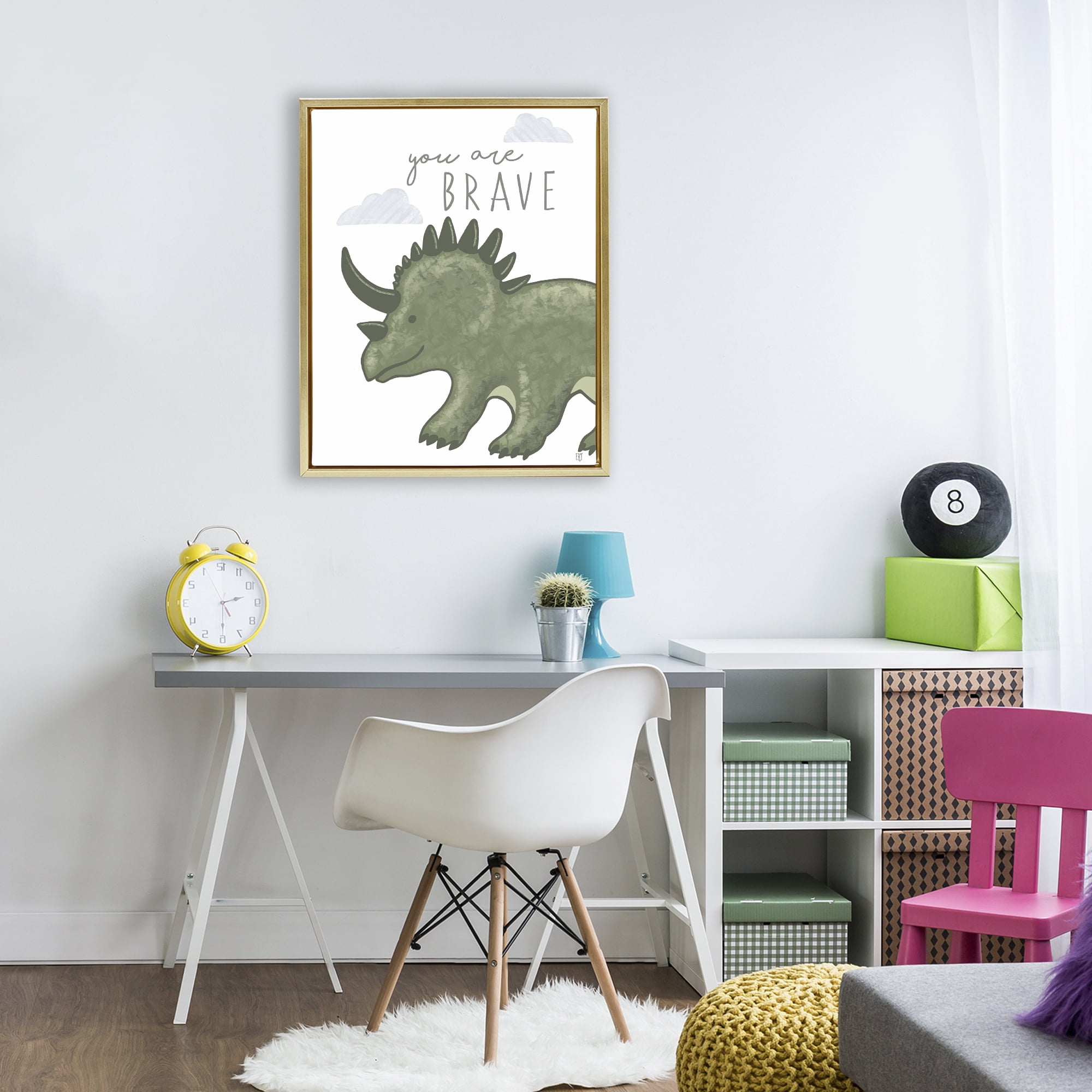 Stupell Industries You Are Brave Dinosaur Gold Framed Floater Canvas Wall Art, design by Elizabeth Tyndall