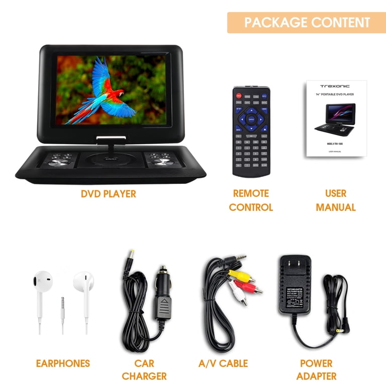 Trexonic 14.1 Inch Portable DVD Player with Swivel TFT-LCD Screen