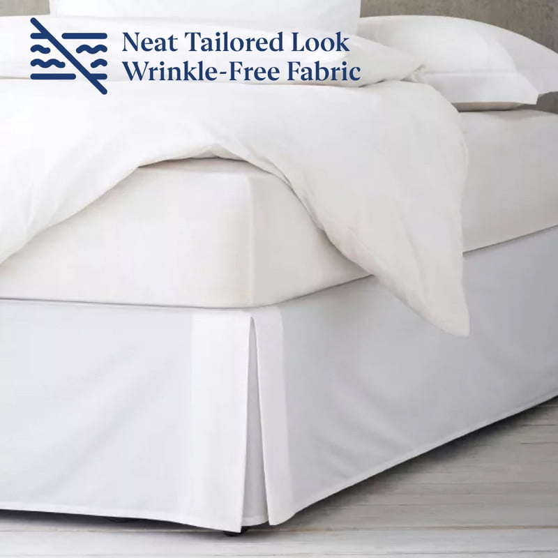 SKY BEDDINGS Luxury Pleated Queen Bed Skirt with Split Corners - 12 Inch Tailored Drop - Pleated Dust Ruffle - Wrinkle-Free 100% Microfiber - Easy Fit, Soft & Durable - White