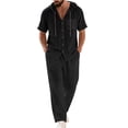 thumbnail image 3 of UVEASISHA Travel Sets for Men 2 Piece Cotton Linen Outfits Lightweight Button Down Hooded Shirts and Pants Set 2026 Summer Fashion Beach Vacation Outfit Black XXL, 3 of 10