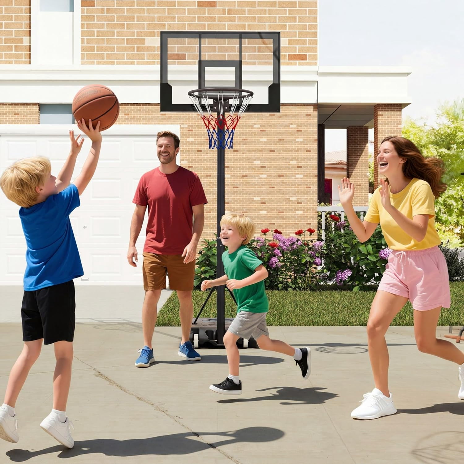 OLAKIDS Basketball Hoop Outdoor, Portable 3.3-7 FT Height Adjustable Goal System with Wheels Shatterproof Backboard, Fillable Base for Kids Youth Teens Adults Driveway Backyard Pool Indoor