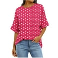 thumbnail image 2 of Shirts for Women Short Sleeve Print Pocket Polka Dot Casual Round Neck Blouse Army Green,Womens Tops, 2 of 6