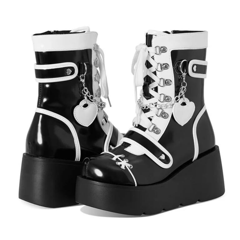 HAOTAGS Womens Chunky Heel Boots, Y2K Trendy Casual Lace Up Boots