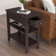 thumbnail image 4 of ChooChoo Side Table Living Room, Narrow End Table with Drawer and Shelf, 3-Tier Sofa End Table for Small Space, Espresso, 4 of 5