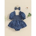 thumbnail image 4 of Bagilaanoe Newborn Baby Girl Summer Rompers Dress Daisy Print Puff Sleeve Bodysuits + Headband 3M 6M 12M 18M Infant Patchwork A-line Dresses, 4 of 7