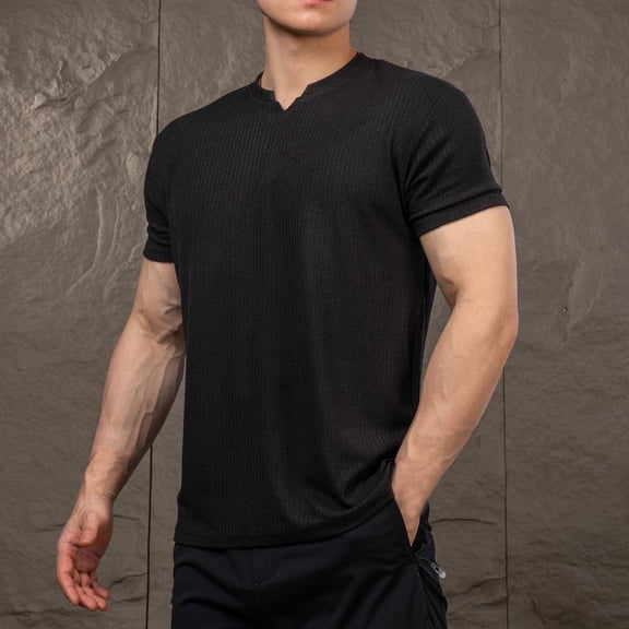 Yaoyar Men Breathable Casual Sports Fitness T Shirt Gym Workout V Collar Polo Shirts Summer Classic Pullovers