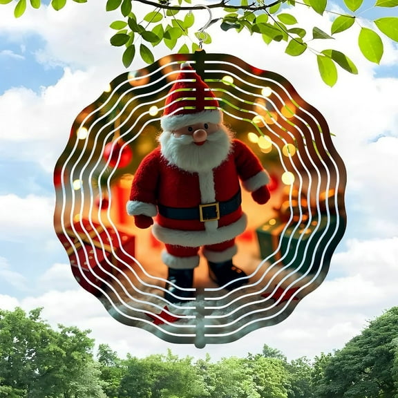 Festive Metal Hanging Wind Spinners & Chimes - Colorful Christmas Design with Santa Candy Canes & Holiday Cheer for Yard & Garden