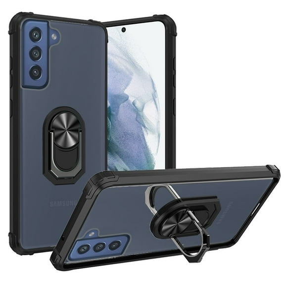 For Samsung Galaxy S21 FE Transparent Magnetic Ring Kickstand Hyrbrid Case Cover