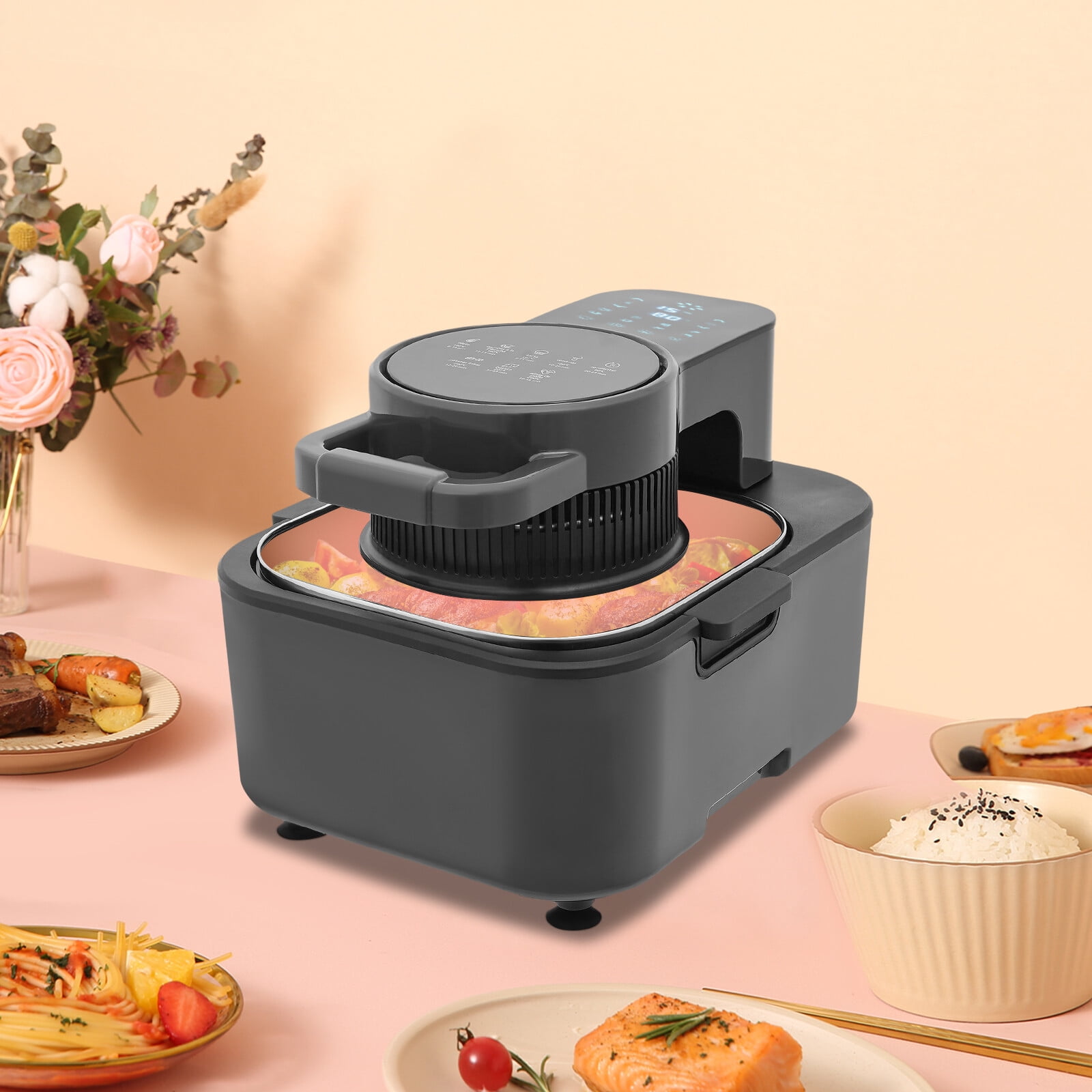 Large Capacity Air Fryer, 9L 1350W LCD Display 360° Constant Temp Oil-Free Cooking Family Party