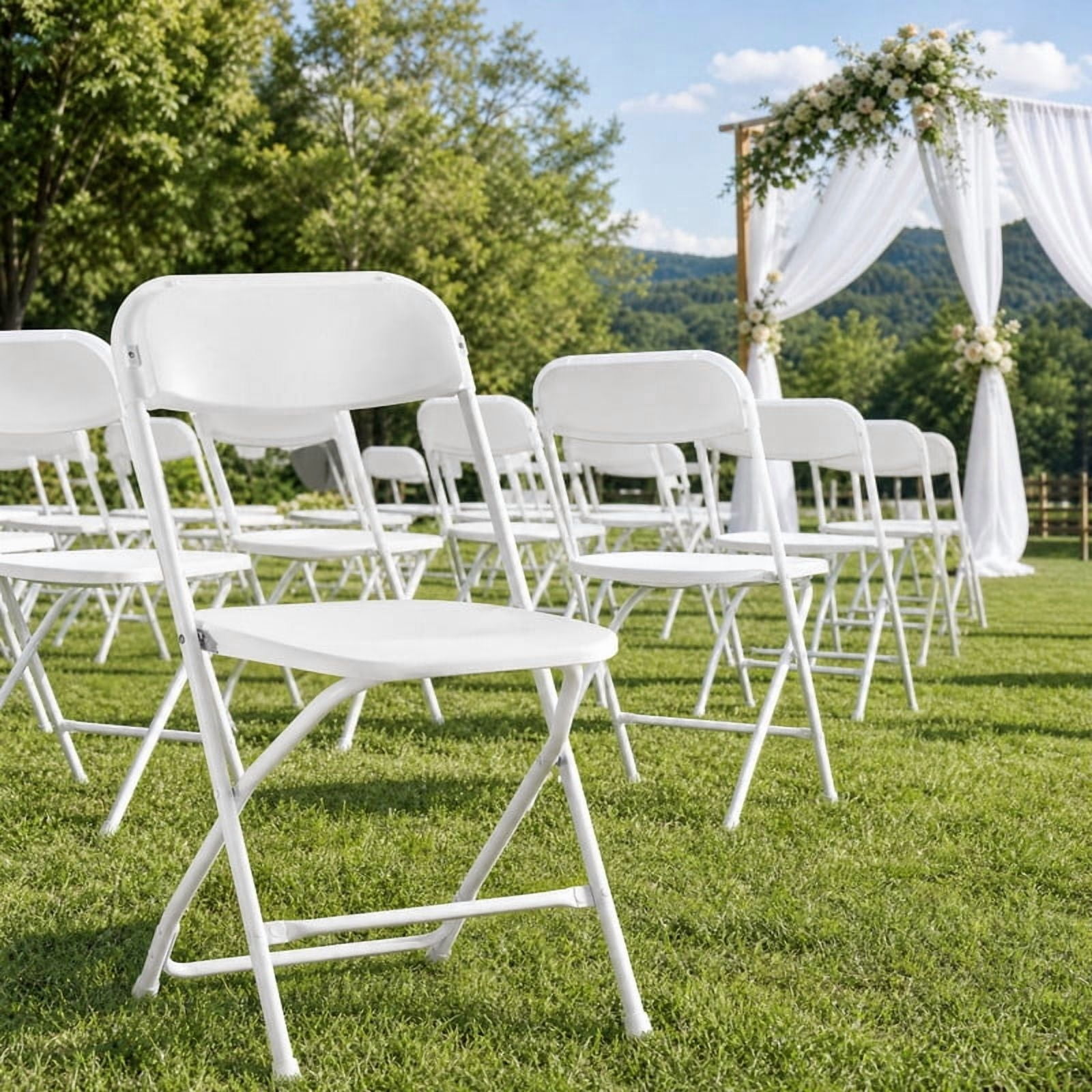 Kelno 4 Pack Plastic Folding Chairs 330lb Capacity Lightweight Foldable Chairs with Metal Frame Indoor Outdoor Stackable Seating, White