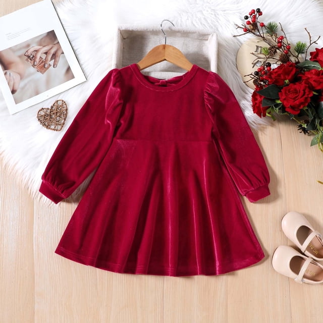YUTK Jupe-Short d'Uniforme pour Filles en Liquidation, Nouvelle Robe Longue à Manches Longues Plissée à Col Rond Unie, à la Mode et Douce pour Fille, Rouge