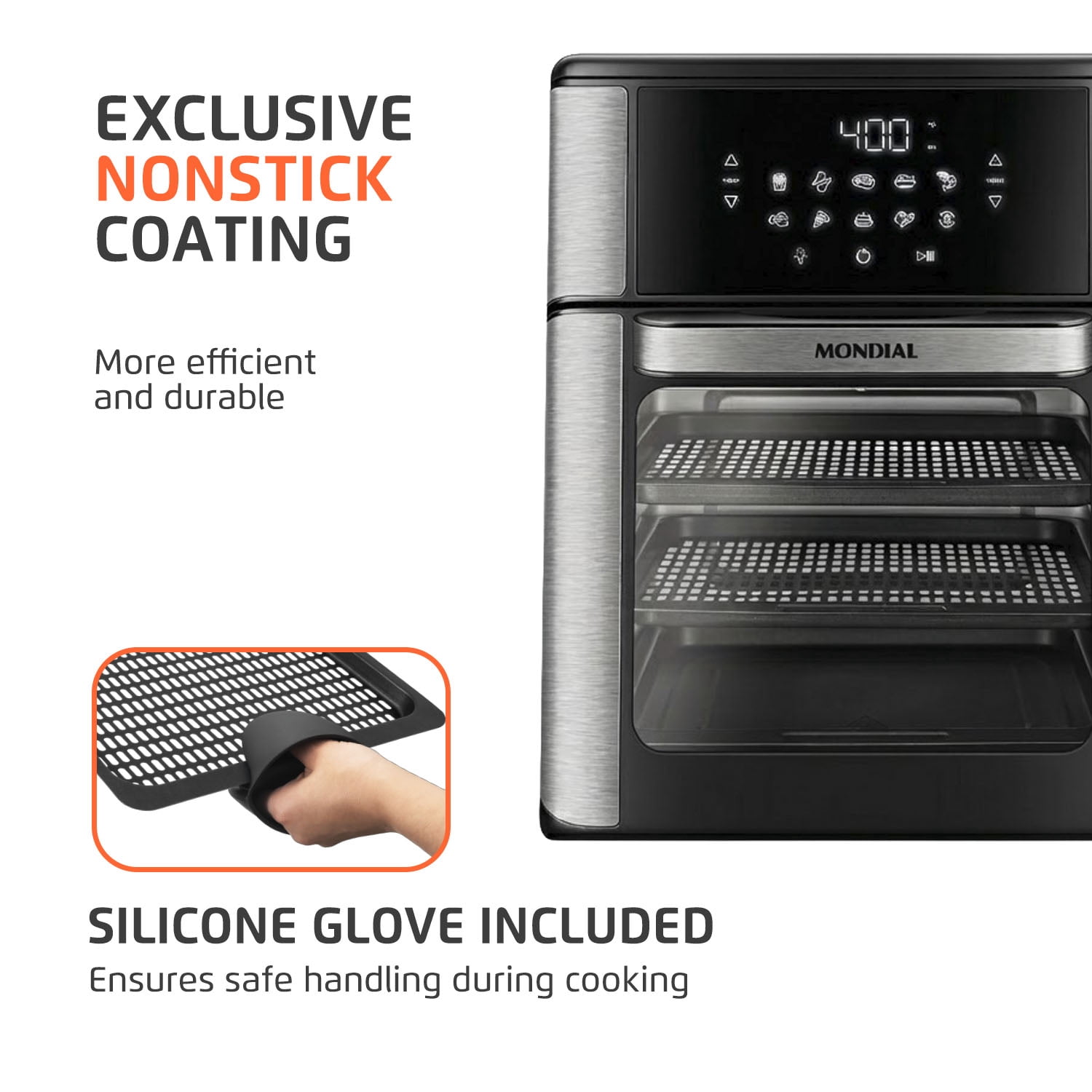 Mondial Air Fryer Oven, Digital Touchscreen, 12.7 Qt, 1800W, Black Stainless Steel
