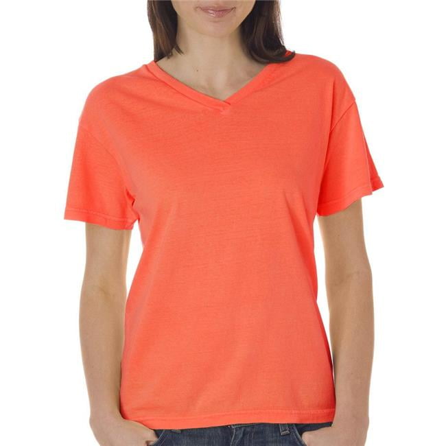 COMFORT COLORS - Comfort Colors 3199-Neon Red Orange-XS Ladies V-Neck