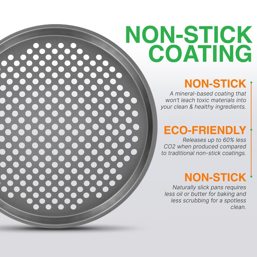 NutriChef 14” Non-Stick Pizza Pan, Gray Carbon Steel Commercial Grade Restaurant Quality Bakeware