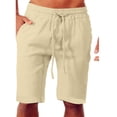 thumbnail image 3 of Mrrootc Men's Summer Cotton Linen Solid Elastic Waist Drawstings Mid Waist Casual Shorts, 3 of 4