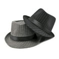 thumbnail image 4 of harmtty Jazz Cap Wide Brim Classic Autumn Winter Stripe Design Fedora Hat for Daily Wear,Coffee, 4 of 8