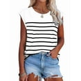 thumbnail image 2 of Womens Tops Dressy Casual Summer Striped Shirts Cap Sleeve Tops Color Block Loose Fit White L, 2 of 9