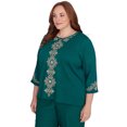 thumbnail image 3 of Alfred Dunner Womens Plus-Size  Center Medallion Embroidered Three Quarter Sleeve Top, 3 of 6