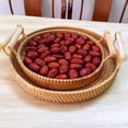 thumbnail image 3 of Rattan Storage Tray with Wooden Handle Round Handwoven Wicker Basket Bread Food Plate Fruit Tea Cake Platter Dinner Serving Tray, 3 of 6