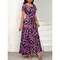 thumbnail image 6 of Women's Printed Round Neck Short Sleeve Maxi Tee Dress with Ninety Five Percent Polyester and Five Percent Spandex, 6 of 6