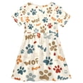 DALAWU Short Sleeve Dress A-line Silhouette Pastel Paw Woof Of Pattern ...