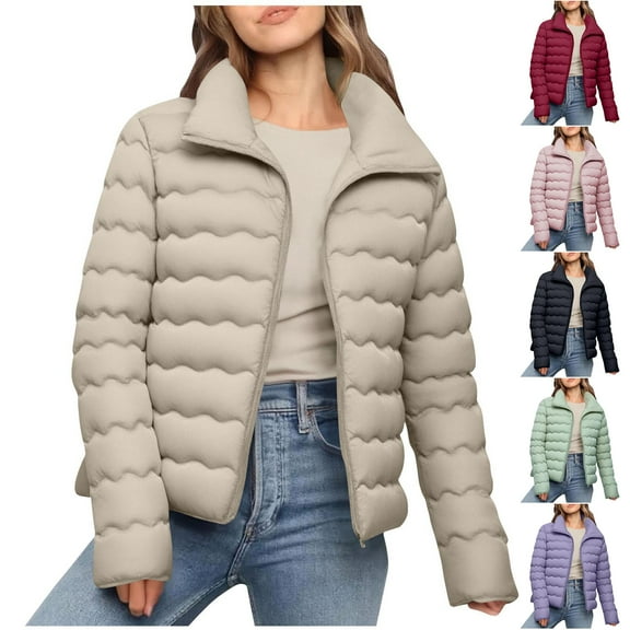 HBGVBA Winter Coats for Women, Women's Down Jackets Casual Fall Winter Solid Color Zip Up Thickened Cotton Top Warm Winter Clothing