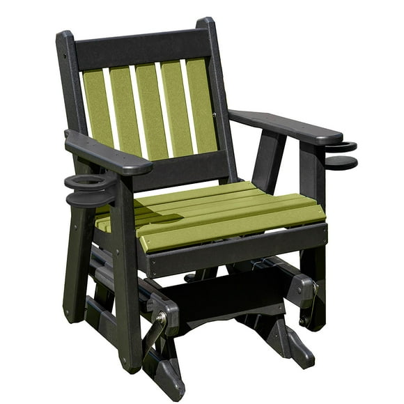 Ecommersify Inc Artisanat Amish Fabriqué aux É.-U. Balancelle de Porche/patio en Poly-Lumber Robuste de 2 Pi en HDPE Sans Fibres de Bois Série Mission Design Anglais Limite de 500 Lb avec Porte-Gobelets Lime sur Noir