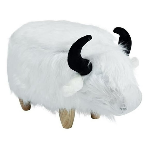 Pemberly Row Farmhouse Harry the Cow Storage Ottoman in White Fur