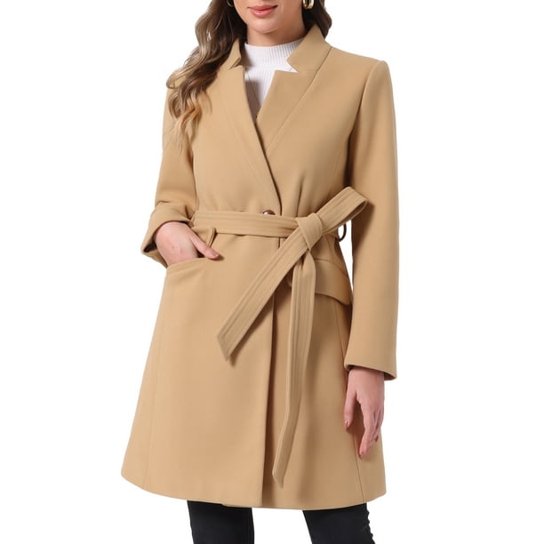 Abrigo Vintage con Cinturón para Mujeres INSPIRE CHIC, Abrigos de Invierno con Cuello Alto, Talla XL, Color Caqui