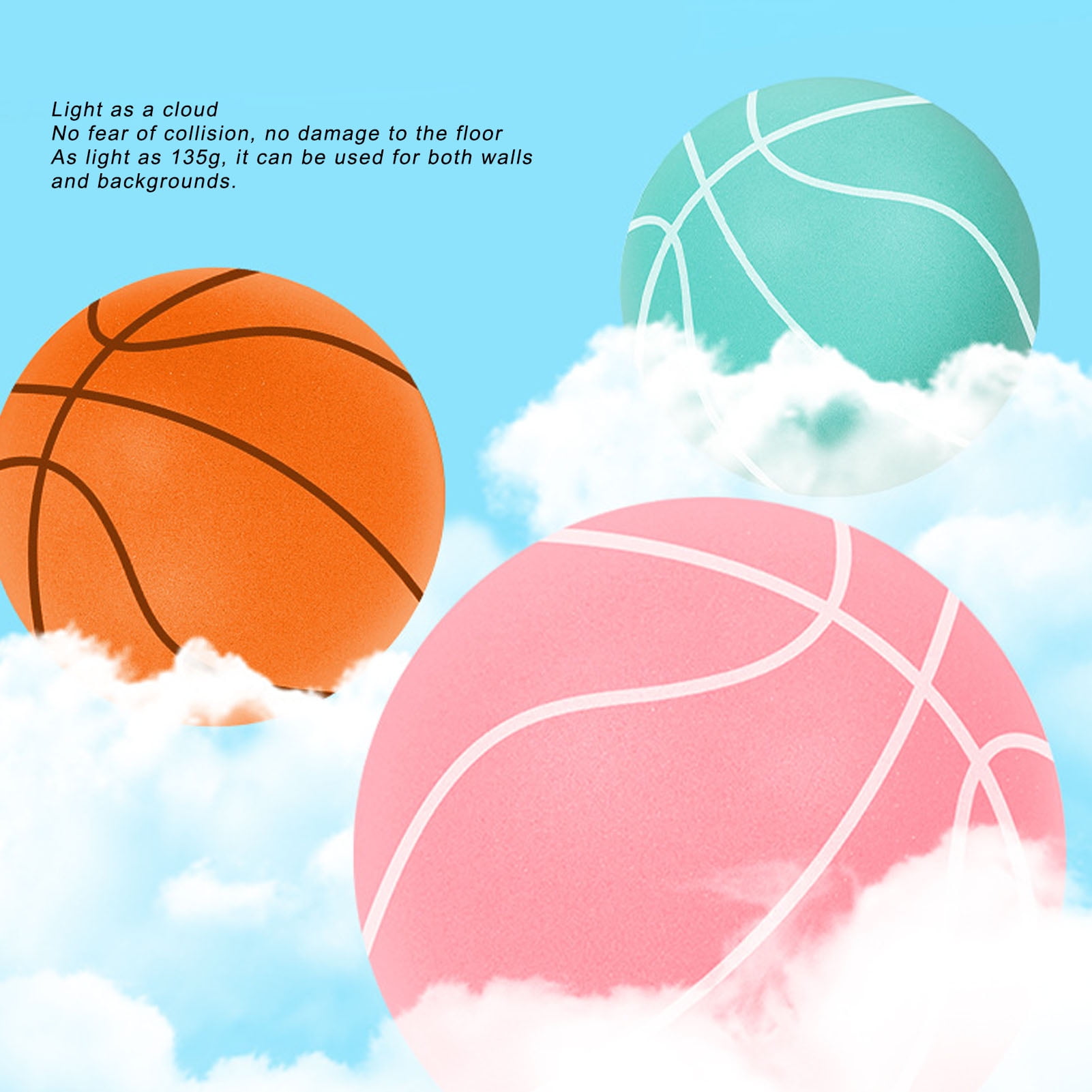 YAHHU Silent Basketball Size 5 (27.5") / 19 cm in Orange - PU Highly Elastic Inflation Free Quiet Bounce Basketball, Improves Hand Eye Coordination for Home Apartment Indoor Kids Training Practice