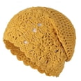 thumbnail image 2 of HOMEIORA 1pc Women Cotton Crochet Slouchy Beanie Hat, Handmade Knit Summer Skull Cap for Spring Summer and Autumn, Yellow, 2 of 7