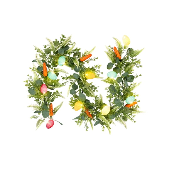 6 FT Lighted Easter Garland, 20 LED Lighted Artificial Garlands with Easter Egg and Carrot for Spring Home Mantle Fireplace Indoor Outdoor Holiday Party Decorations