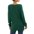 thumbnail image 5 of JWD Women's V-Neck Long Sleeve Side Split Loose Casual Knit Pullover Sweater Blouse Dark Green-Large, 5 of 5