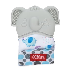 Nuby Happy Hands Silicone Teething Mitten, Gray