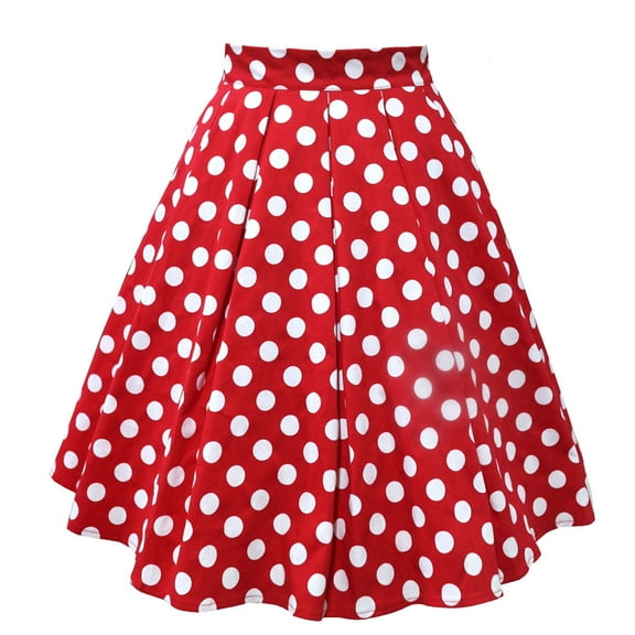 QENGING Summer Skirts for Women Vintage Pleated Skirt Polka dot skirt A-line Floral Printed Mid Skirts Deals
