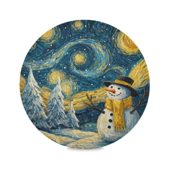 WOBOGO Starry Night Snowman Round Placemats Set of 1 Heat Resistant Washable Kitchen Table Decorations 15.4in
