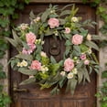 thumbnail image 4 of Puerta Principal Corona de Primavera con Hojas Verdes y Flores Artificiales, Decoración de Pared para Interior y Exterior, 50x50cm, Rosa y Blanco, 4 of 9