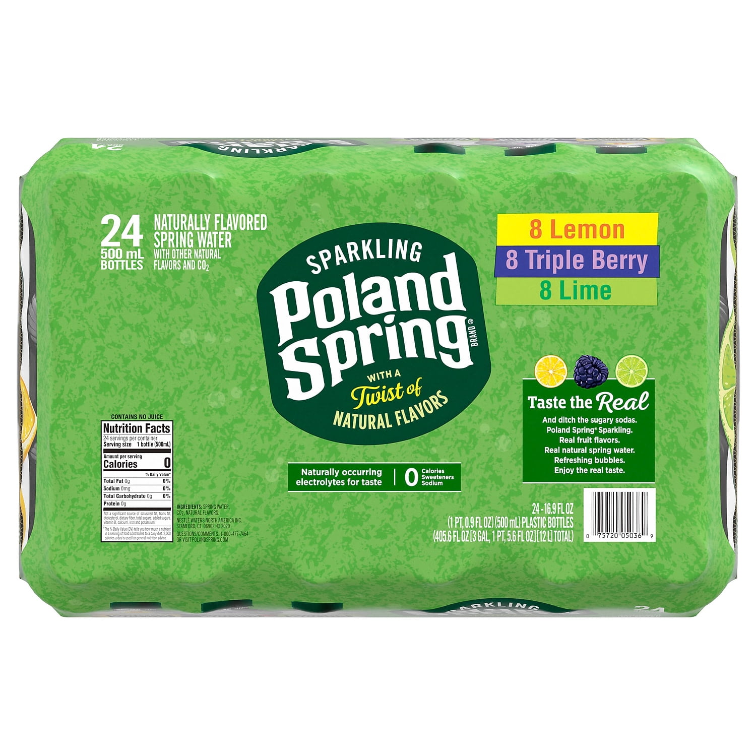 Poland Springs Sparkling Water Lime Triple Berry & Lemon 16.9 oz. Bottles 24/Carton (12410094)