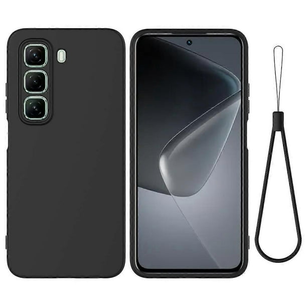 For Infinix Hot 50 Pro 4G Case Liquid Silicone Anti-Scratch Phone Cover with Hand Strap - Black