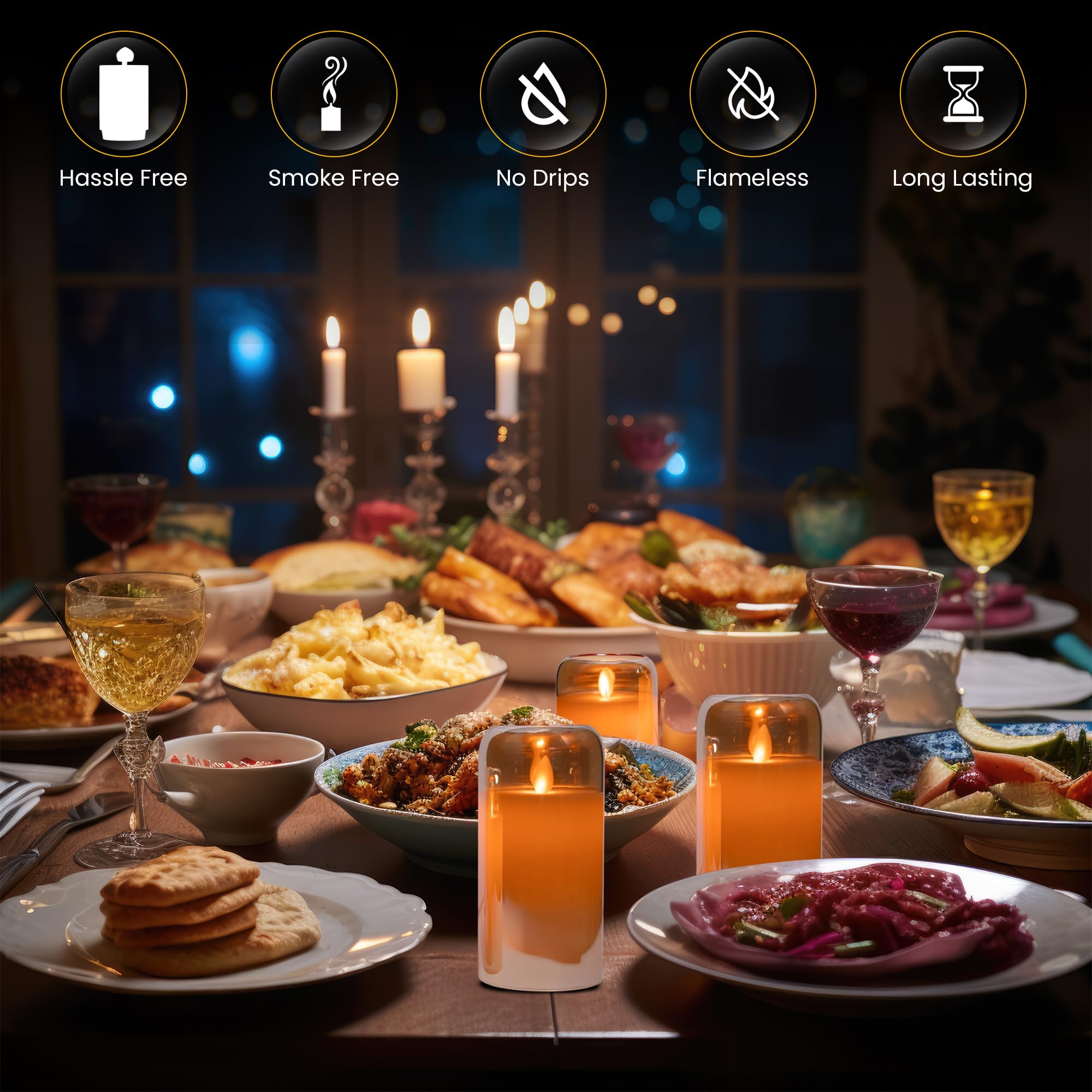 WYZworks LED Mirrored Glass Round Hurricane Pillar Flameless Candles, Real Wax Realistic Wick Flickering Flame, Battery Operated (Included), Remote & Timer (Set of 3, Gold Tinted Metallic)