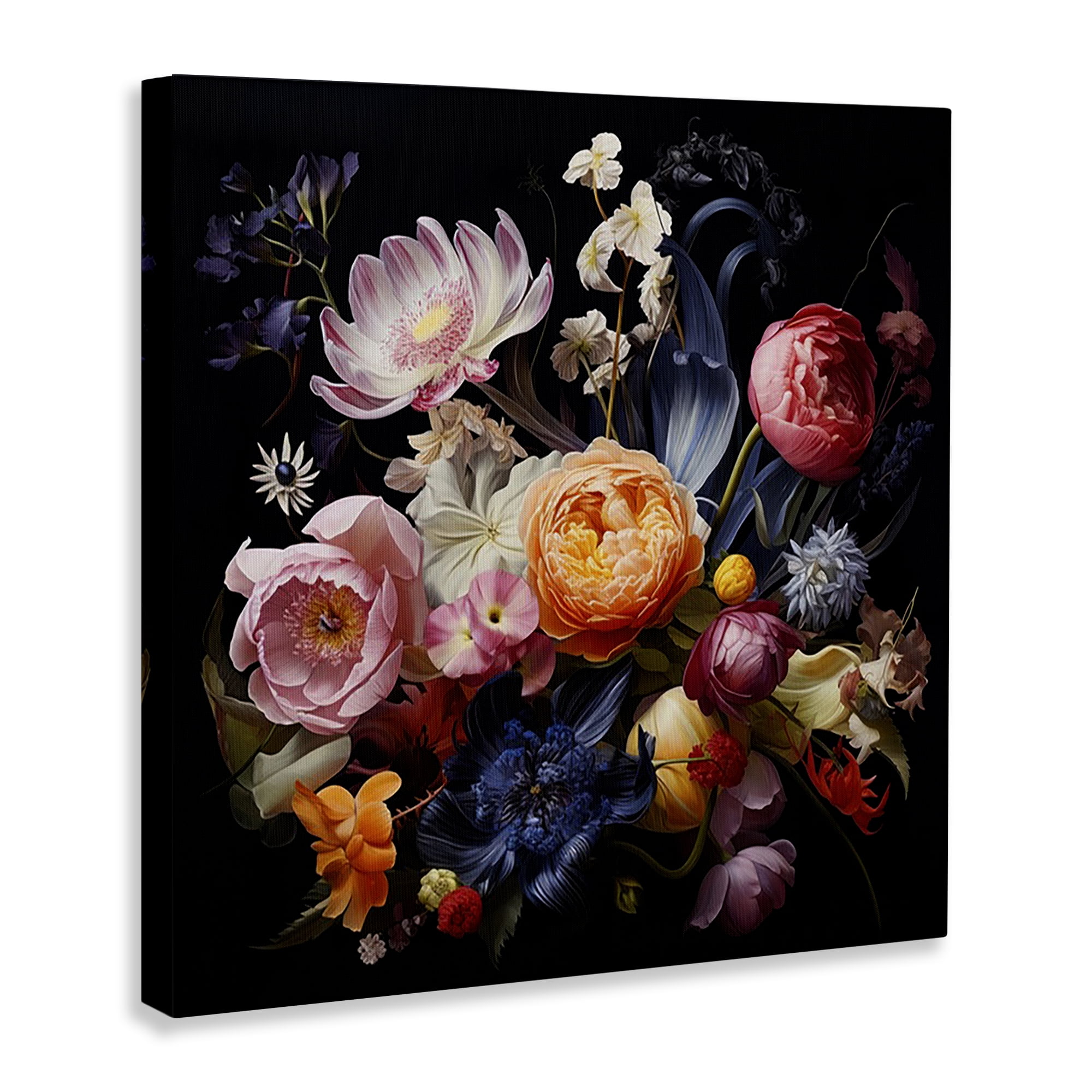 Stupell Industries Vintage Dark Bouquet Plants & Flowers Painting Wrapped Canvas Art Print Wall Art, 36 x 36
