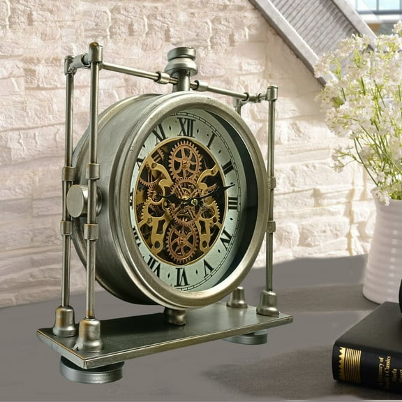 THE GEARS CLOCK Wall Clock with Real Moving Gears LU-LI_ 13 in Square SILVER-ANTIQUE