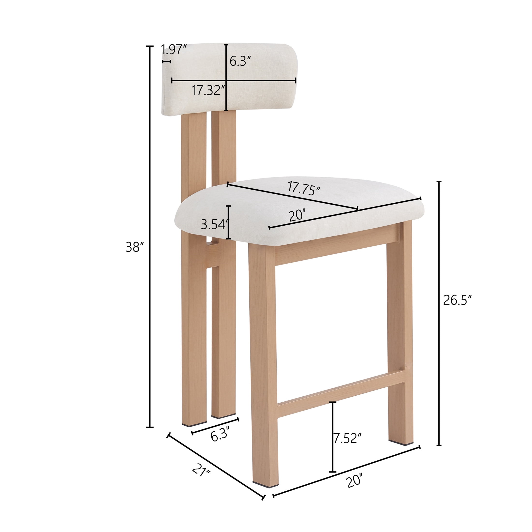 Christopher Knight Home 26.5" White Upholstery Counter Height Bar Stools, Natural Finish Metal Frame, Set of 2
