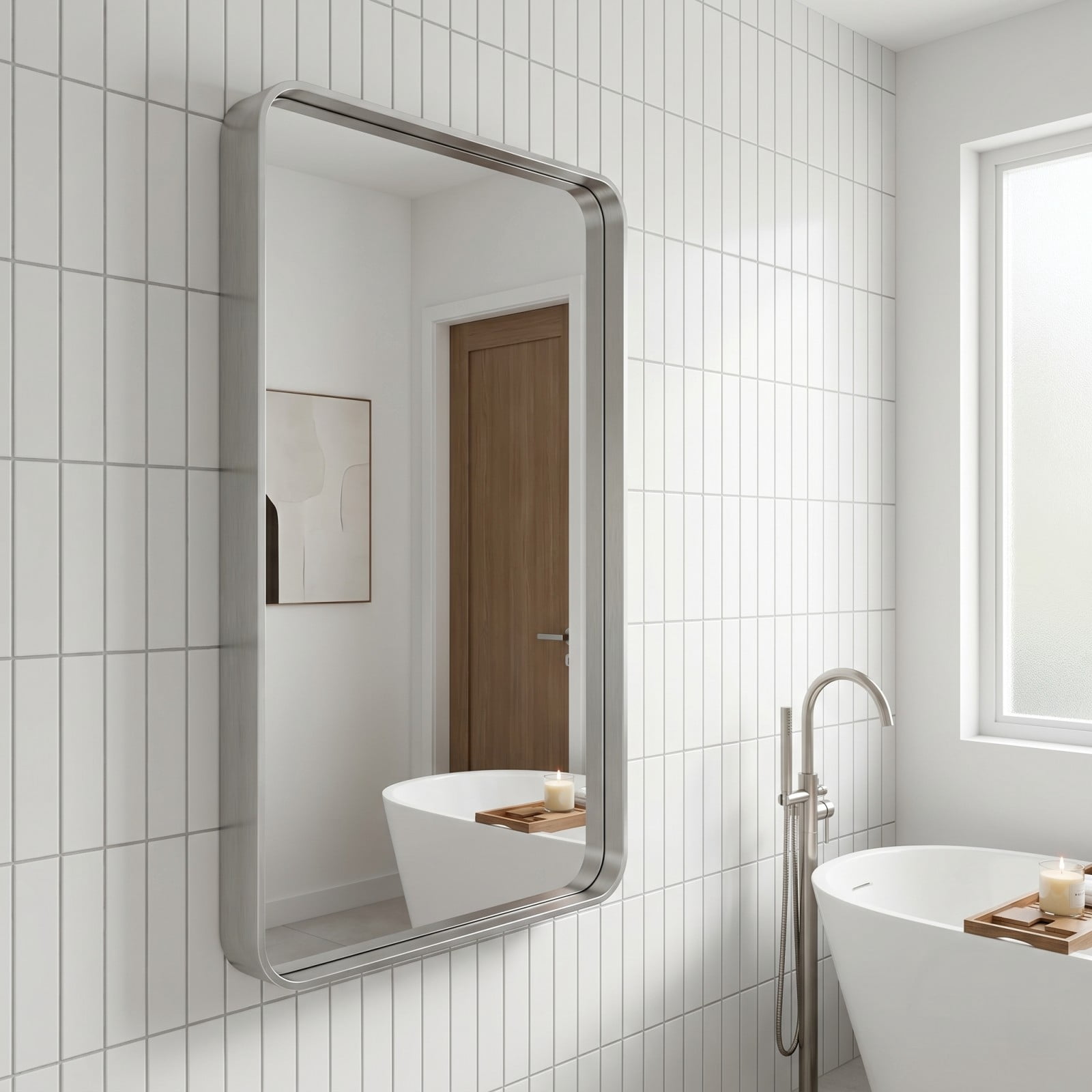 GRAHMCY 36"x40" Bathroom Mirror Wall Mounted Rectangular Vanity Mirror with Deep Frame, Silver