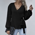 thumbnail image 6 of Viikei Sweaters For Women Clearance Plus Size Pullover Sweaters For Women Loose Solid Color Waist Belted V-Neck Long Sleeve Tops, 6 of 8