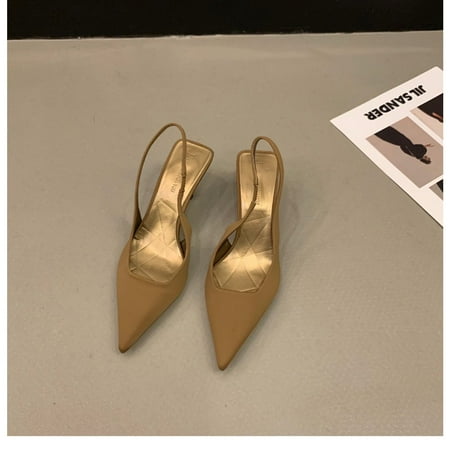 

2023 Women s New Spring/Summer French Baotou High Heel Sandals with Sharp Toe and One Piece Style Slippers-卡其色||36码