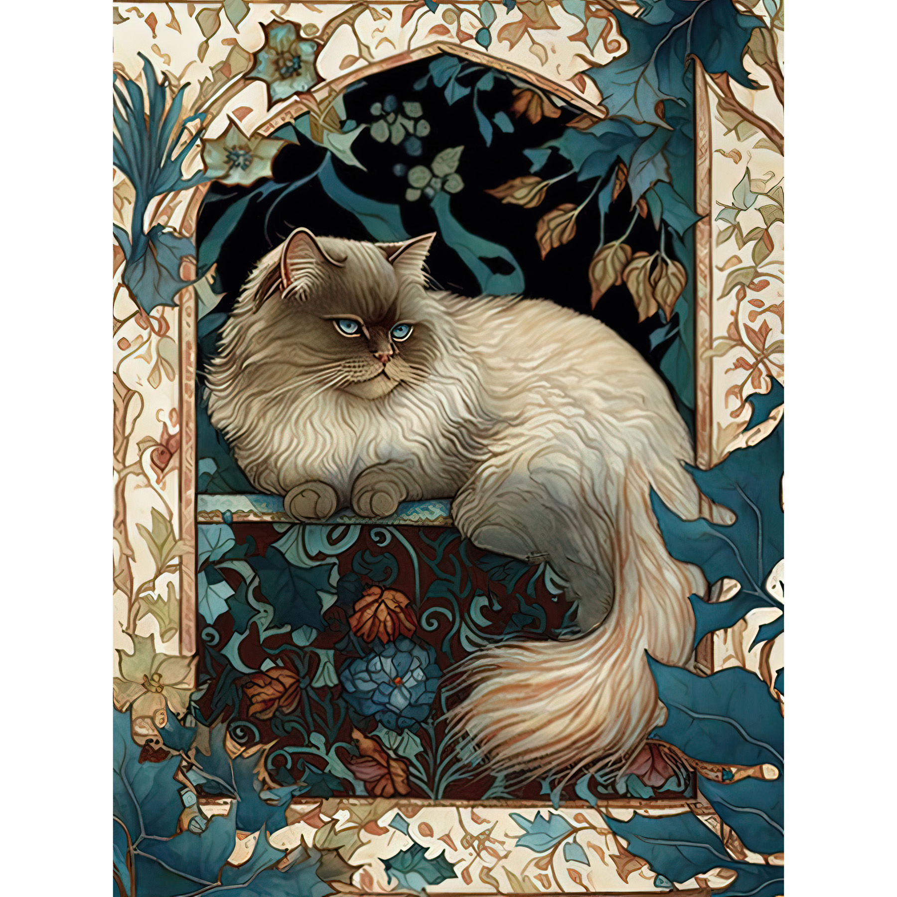 Perched Himalayan Persian Cat Modern Art Nouveau Illustration Unframed ...