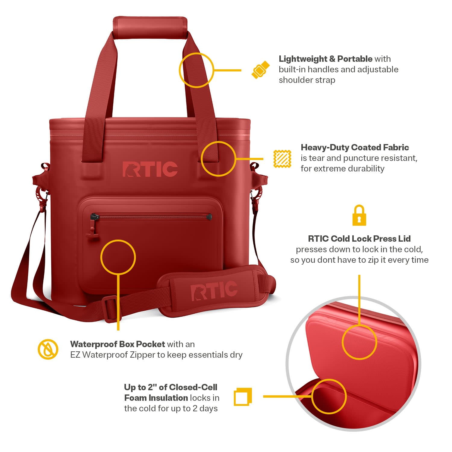 RTIC 30 Can Ultra-Tough Soft Cooler Pro, Leakproof Cooler, Waterproof Zipper, Black Cherry