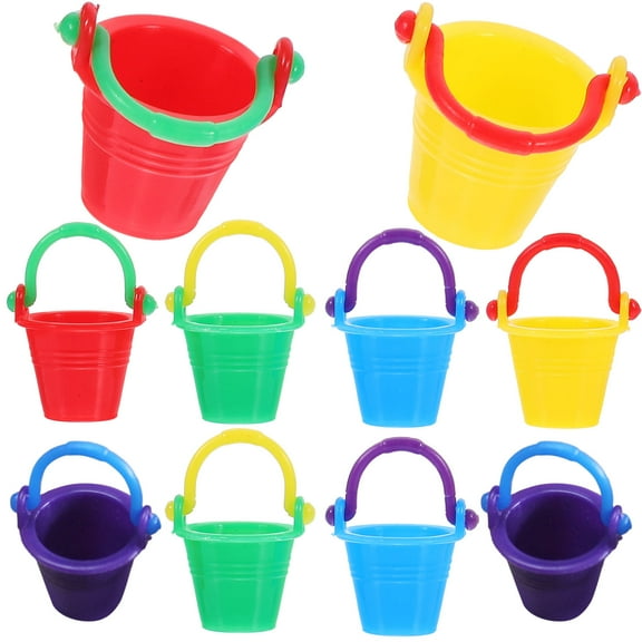 Soimiss 10pcs Mini Bucket Green Plastic Miniature Design for Hobbyists Indoor Play Collection