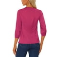 thumbnail image 3 of INSPIRE CHIC Women's Casual Dressy Office Blouses 3/4 Sleeve V Neck Satin Shirt M Fushcia, 3 of 6